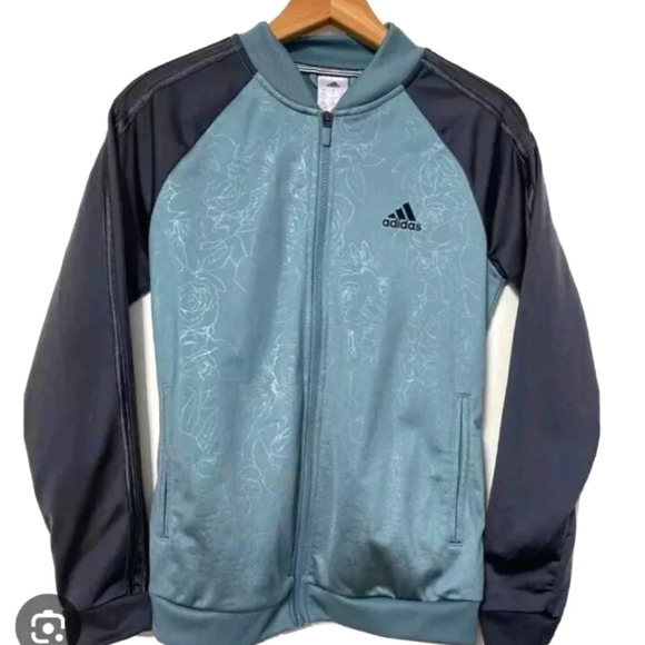 Adidas Floral Bomber Jacket Women's Size XL/Men's L Three Stripe Sleeve - Picture 1 of 7